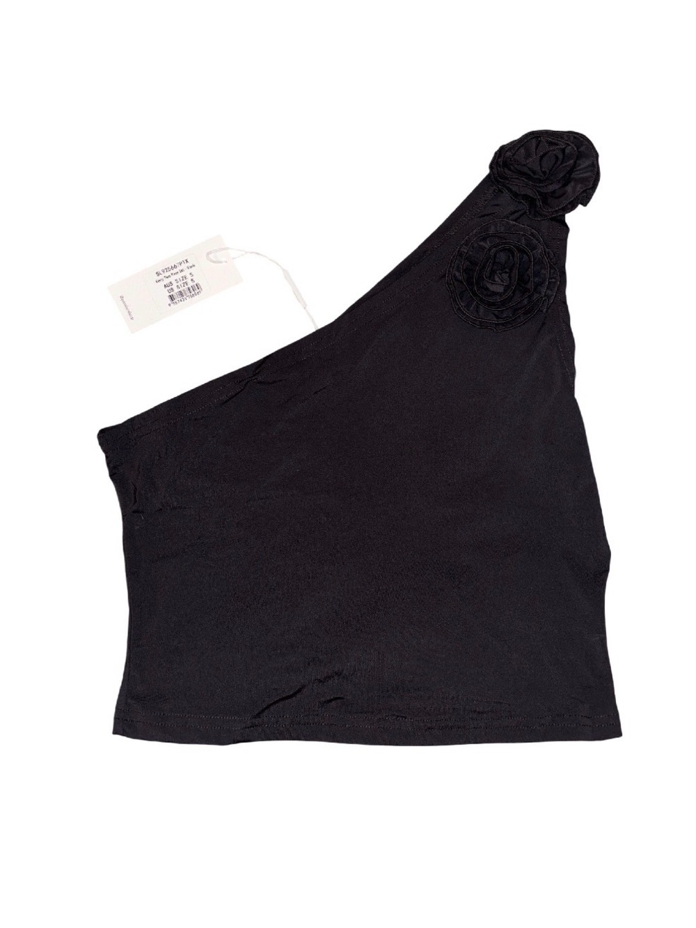 Petal & Pup Black One-Shoulder Floral Accent Sleeveless Blouse